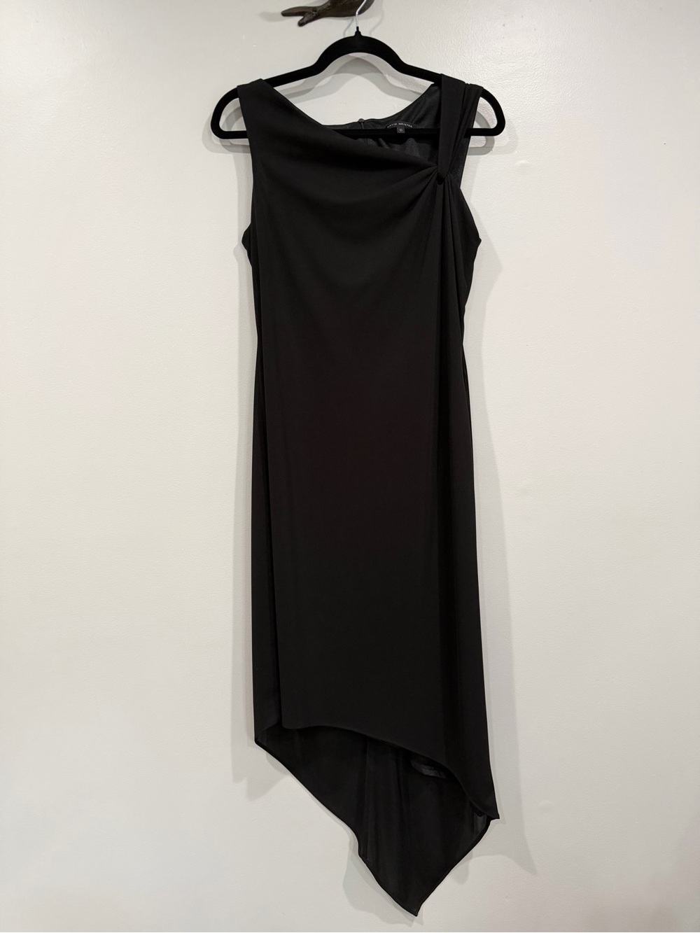 David Meister Black One-Shoulder Asymmetric Midi Dress Womens 10 M L